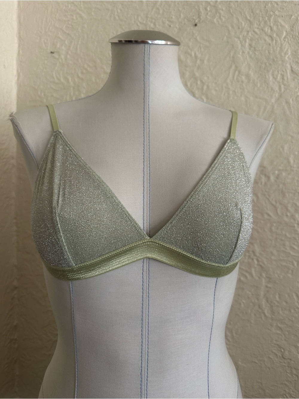 Urban Outfitters Out From Under Light Green Silver Sparkly Triangle Bralette